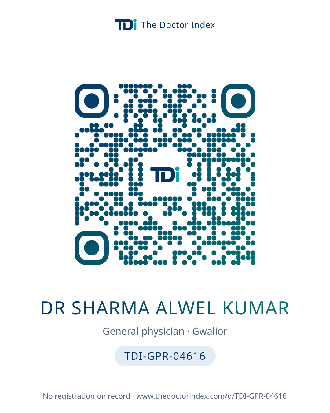 QR card for Dr Sharma Alwel Kumar, TDI-GPR-04616