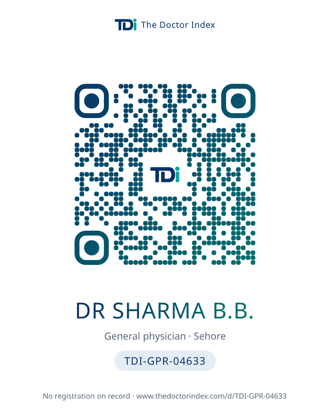 QR card for Dr Sharma B.B., TDI-GPR-04633