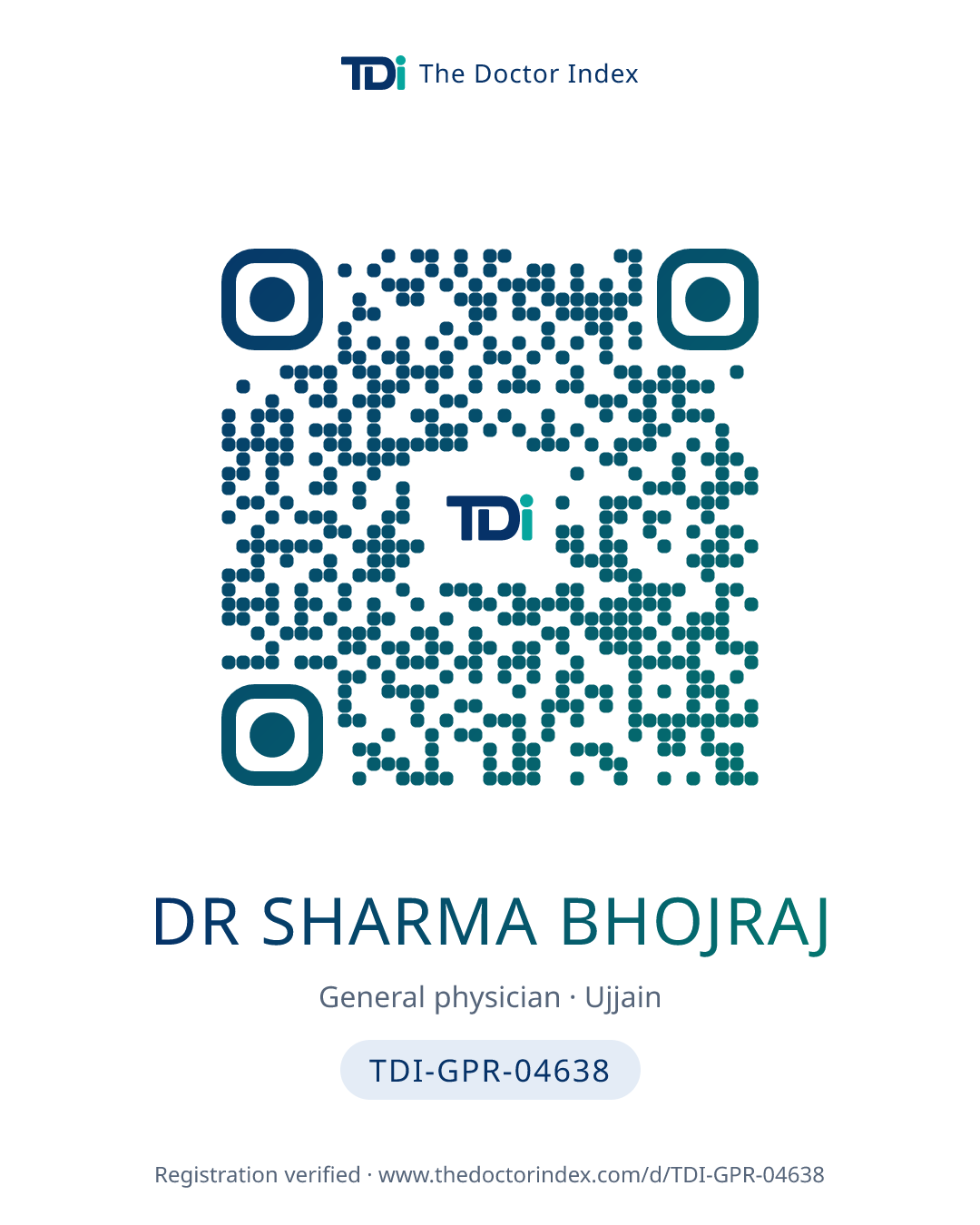 QR card for Dr Sharma Bhojraj, TDI-GPR-04638
