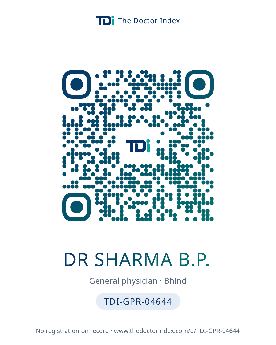 QR card for Dr Sharma B.P., TDI-GPR-04644