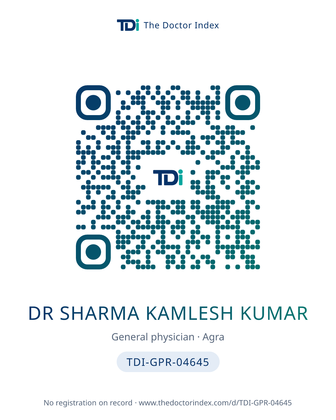 QR card for Dr Sharma Kamlesh Kumar, TDI-GPR-04645