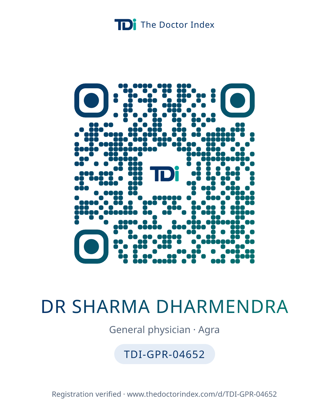 QR card for Dr Sharma Dharmendra, TDI-GPR-04652