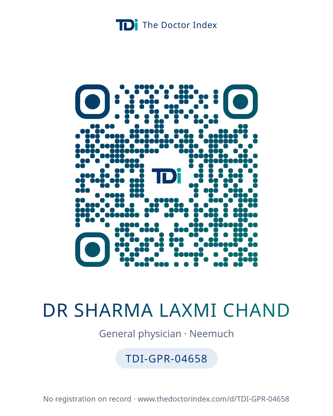 QR card for Dr Sharma Laxmi Chand, TDI-GPR-04658