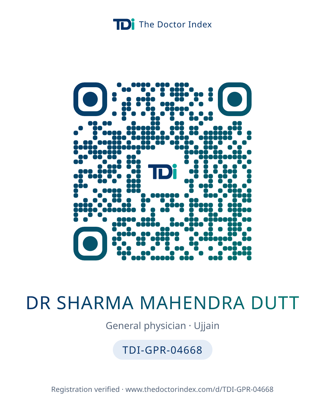 QR card for Dr Sharma Mahendra Dutt, TDI-GPR-04668