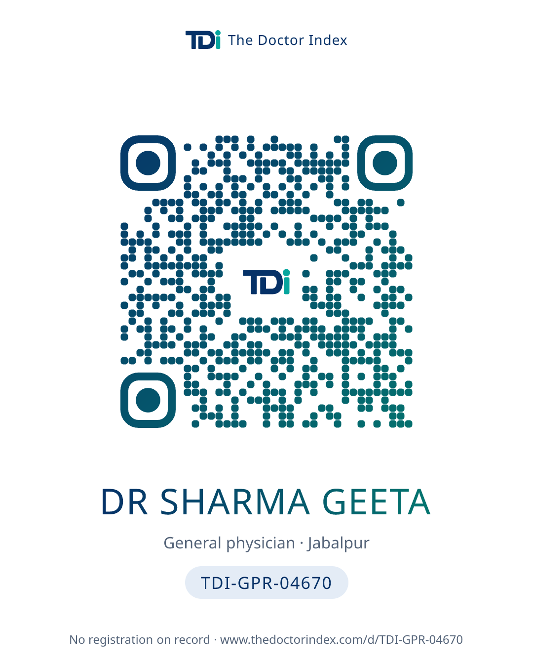 QR card for Dr Sharma Geeta, TDI-GPR-04670