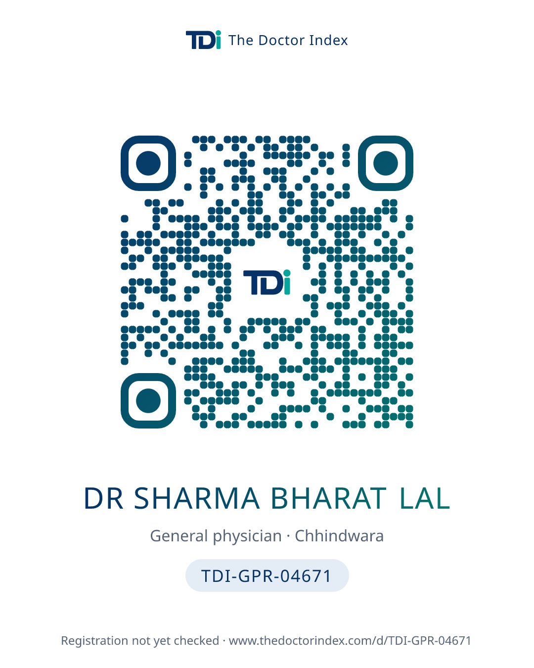 QR card for Dr Sharma Bharat Lal, TDI-GPR-04671
