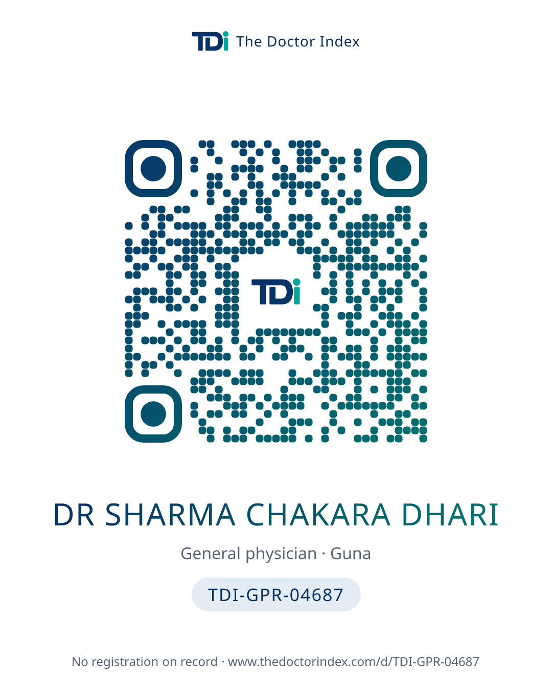 QR card for Dr Sharma Chakara Dhari, TDI-GPR-04687