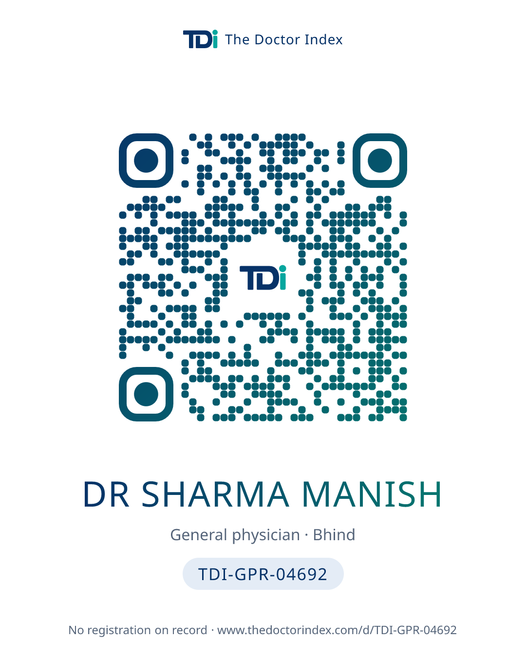 QR card for Dr Sharma Manish, TDI-GPR-04692