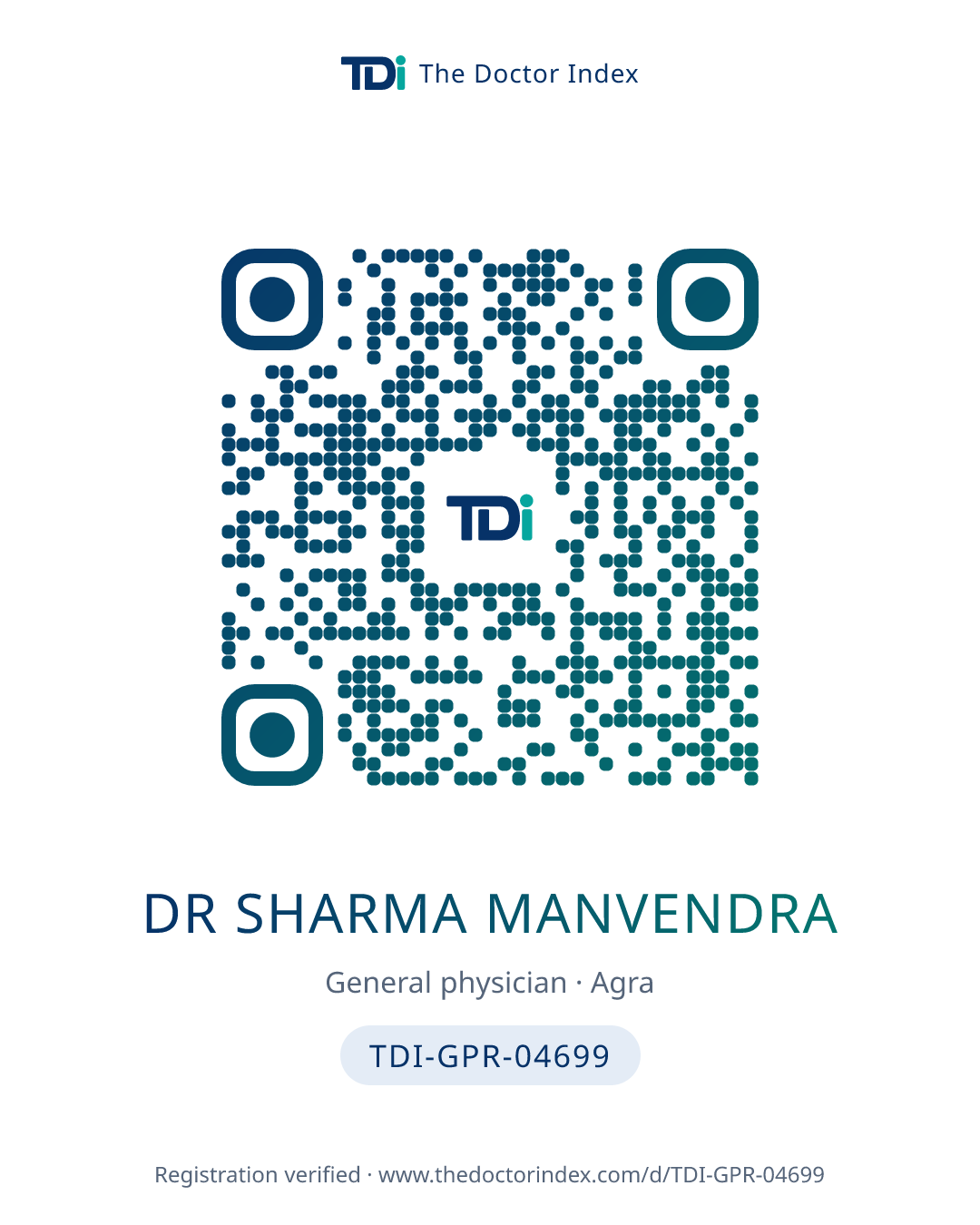 QR card for Dr Sharma Manvendra, TDI-GPR-04699