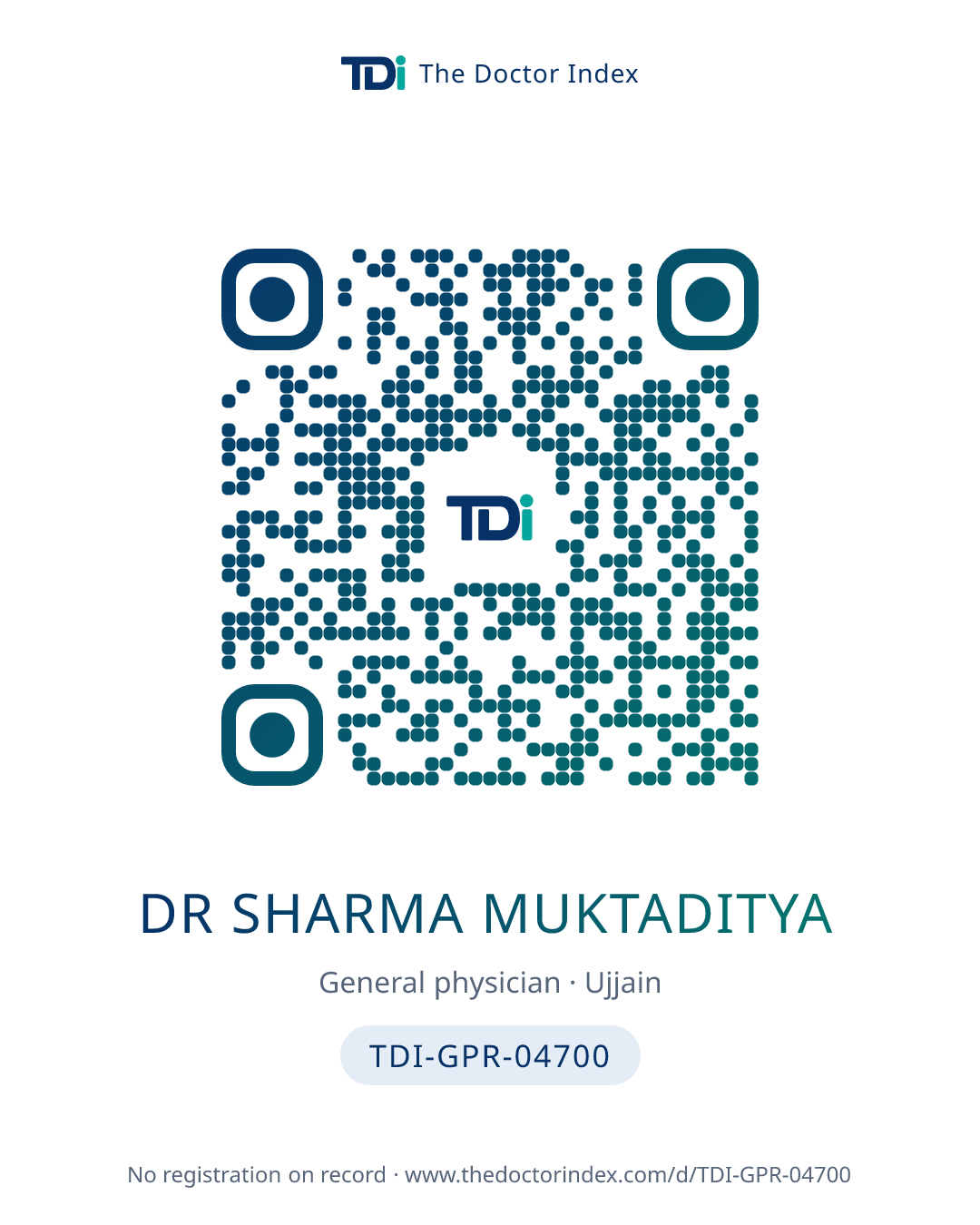 QR card for Dr Sharma Muktaditya, TDI-GPR-04700