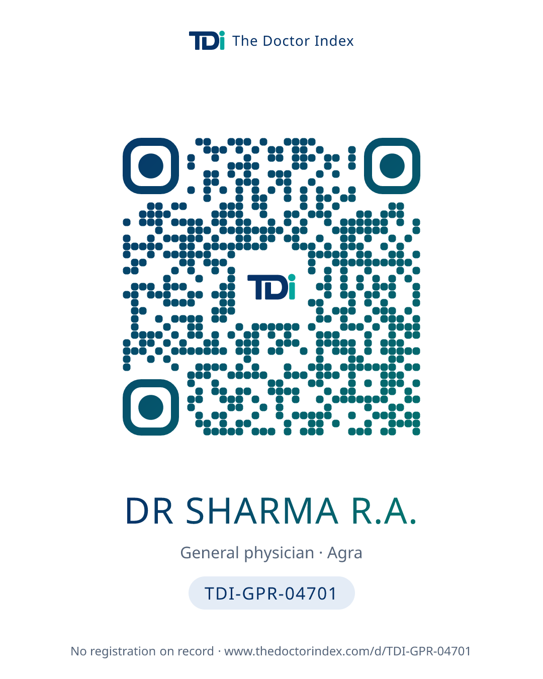 QR card for Dr Sharma R.A., TDI-GPR-04701