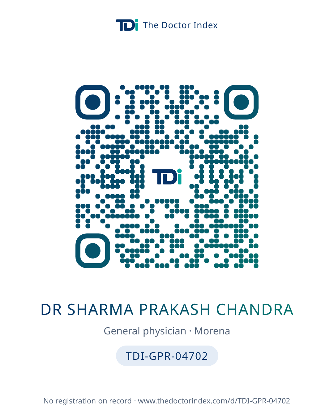 QR card for Dr Sharma Prakash Chandra, TDI-GPR-04702
