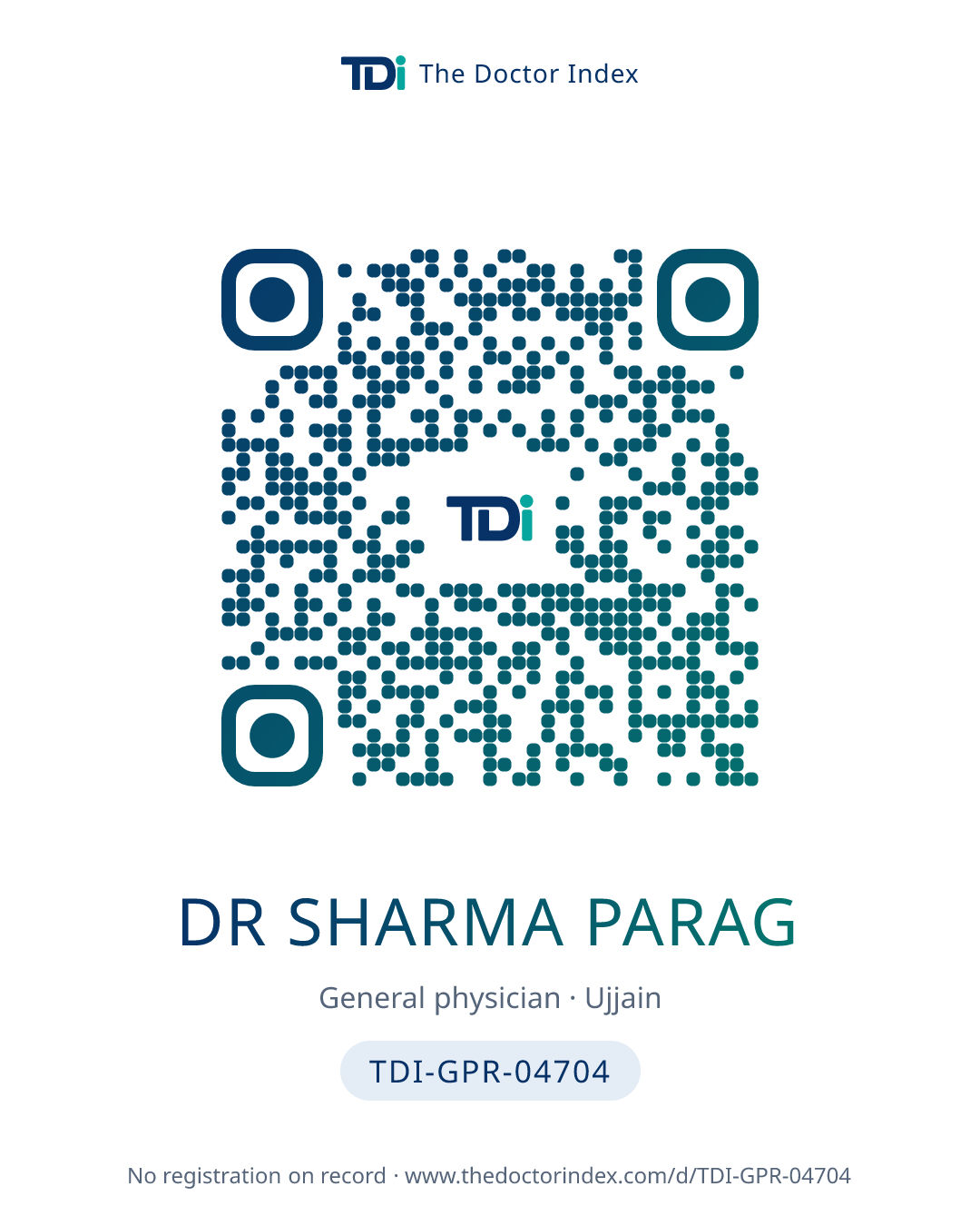 QR card for Dr Sharma Parag, TDI-GPR-04704