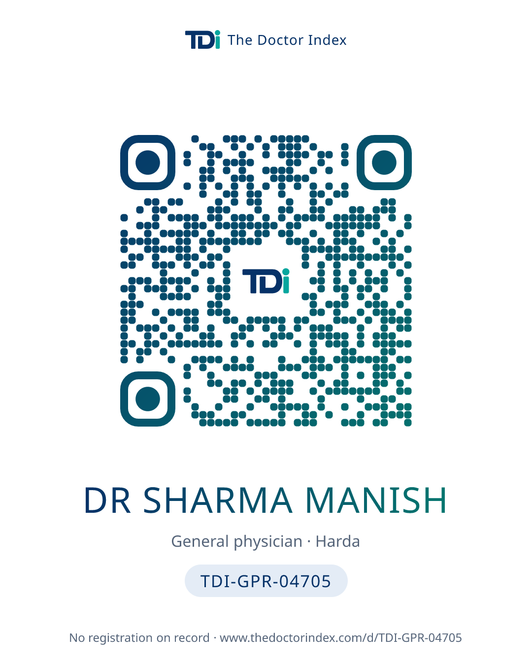 QR card for Dr Sharma Manish, TDI-GPR-04705