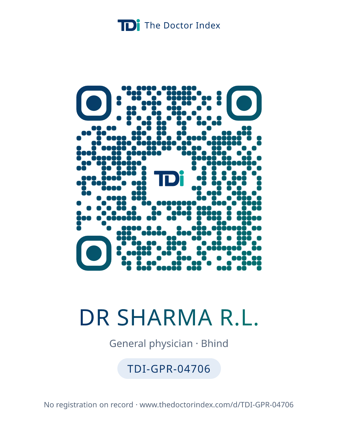 QR card for Dr Sharma R.L., TDI-GPR-04706