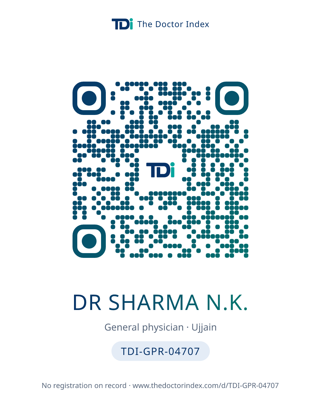QR card for Dr Sharma N.K., TDI-GPR-04707