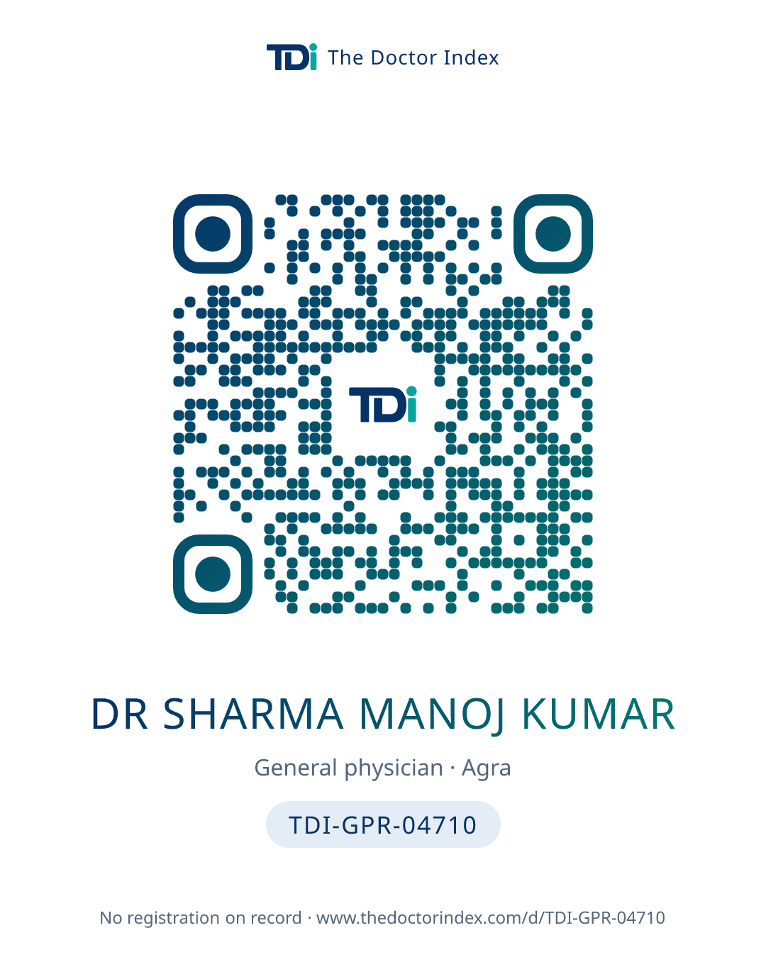 QR card for Dr Sharma Manoj Kumar, TDI-GPR-04710