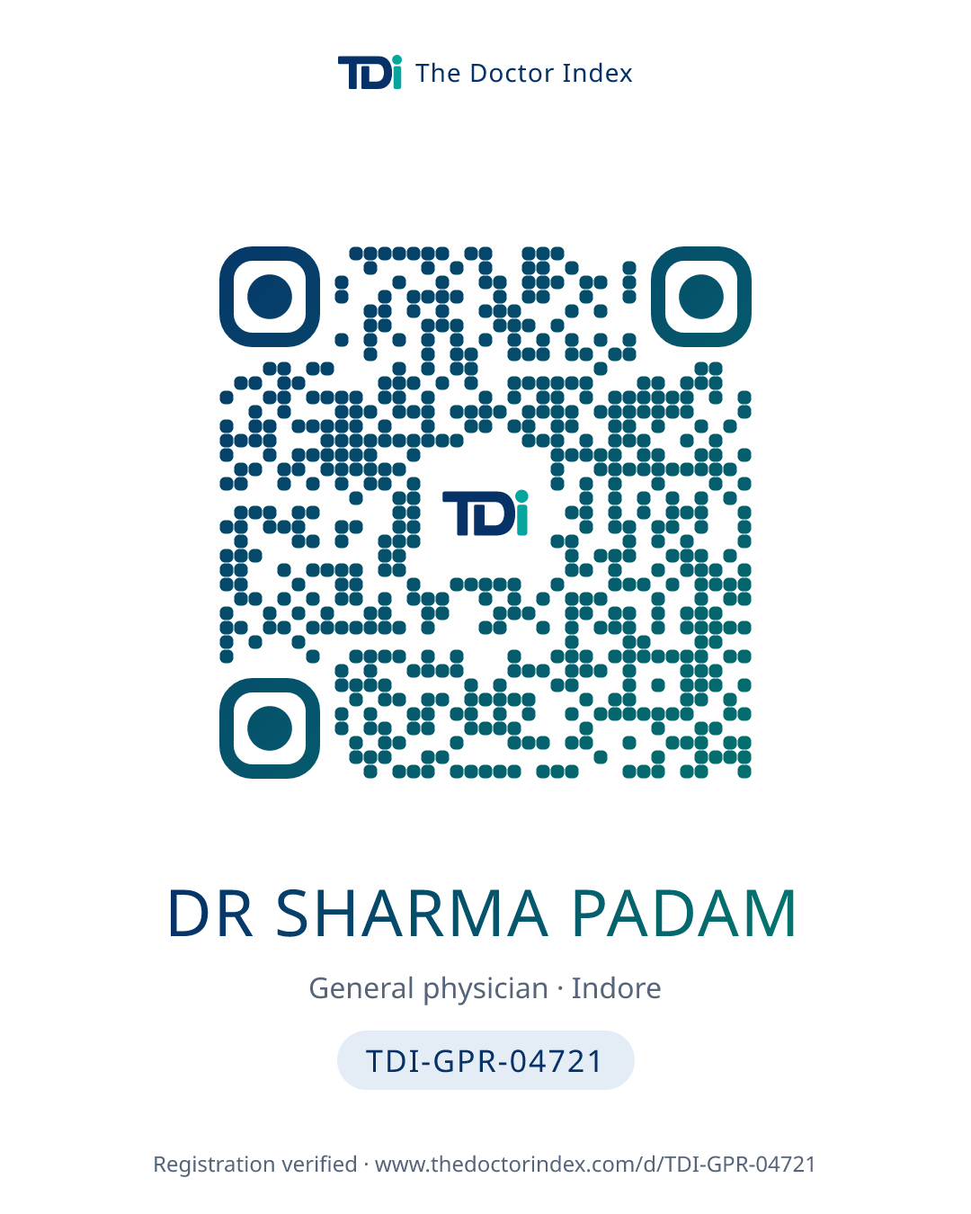 QR card for Dr Sharma Padam, TDI-GPR-04721