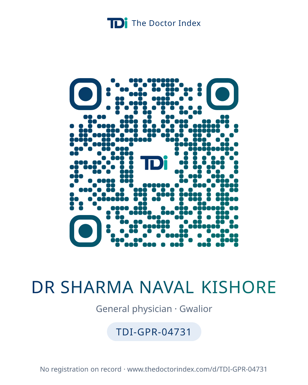 QR card for Dr Sharma Naval Kishore, TDI-GPR-04731