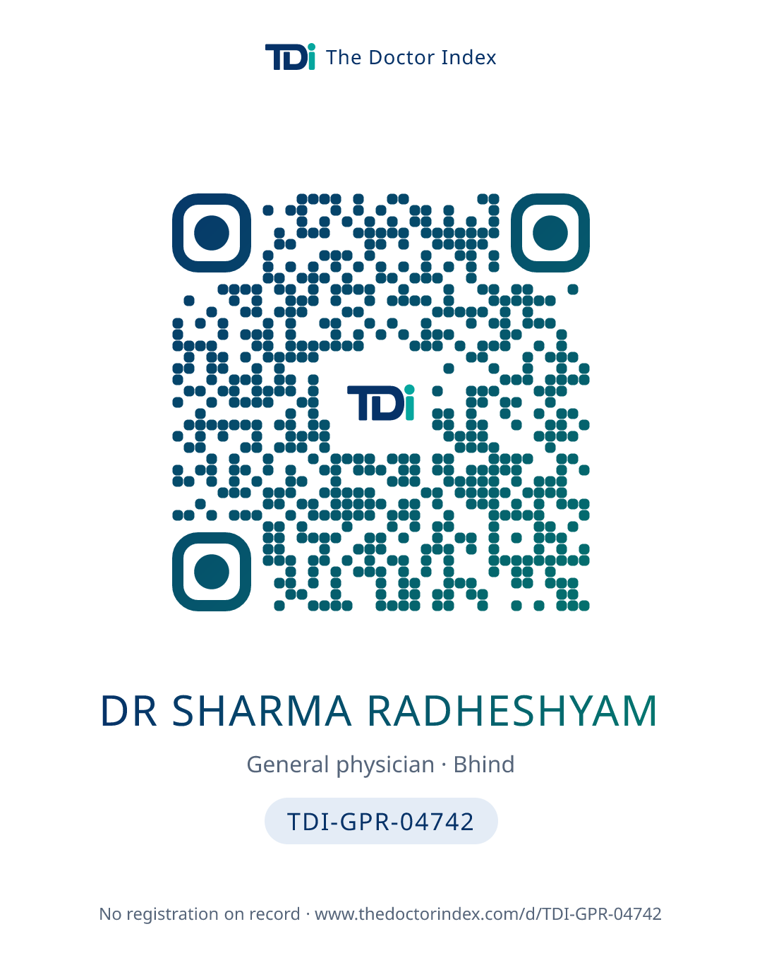 QR card for Dr Sharma Radheshyam, TDI-GPR-04742