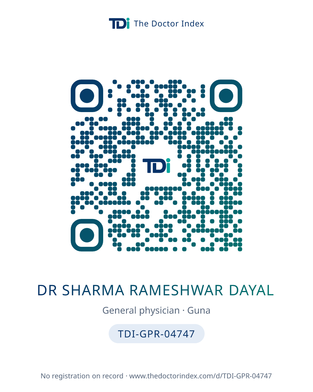 QR card for Dr Sharma Rameshwar Dayal, TDI-GPR-04747