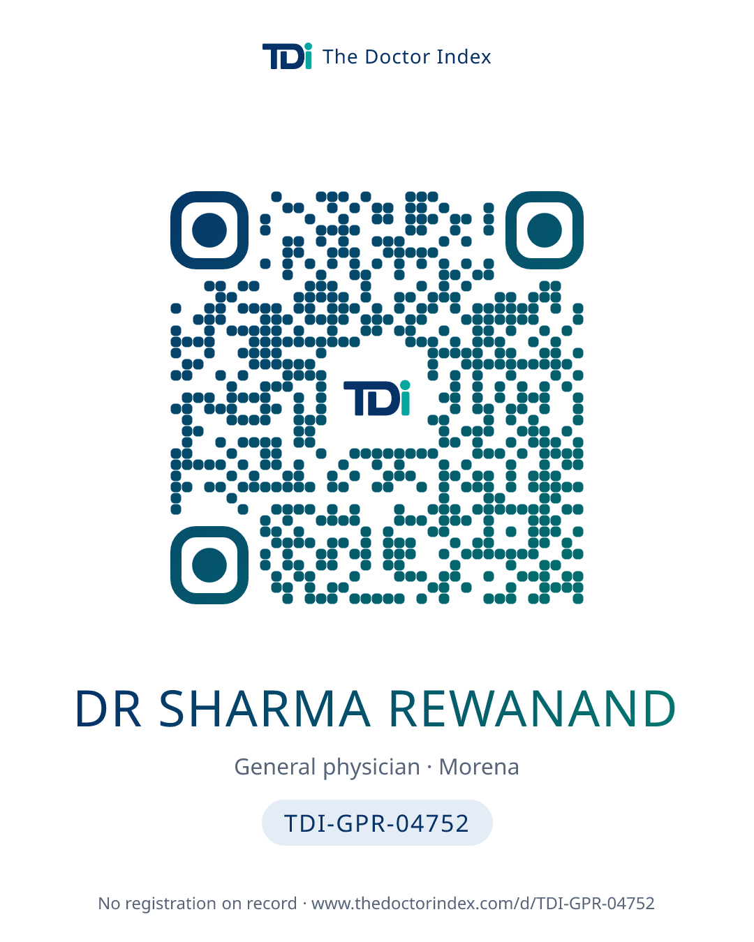 QR card for Dr Sharma Rewanand, TDI-GPR-04752