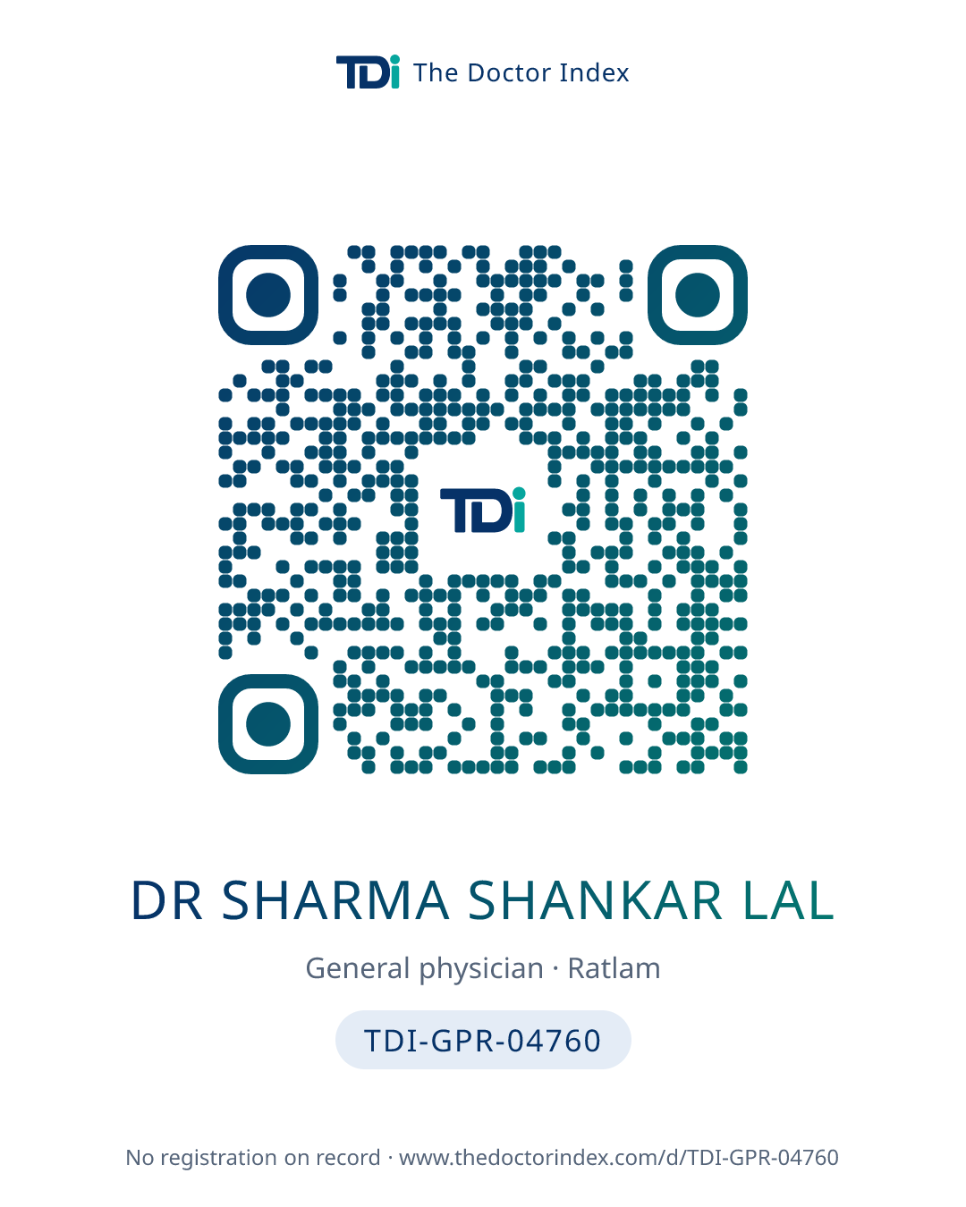 QR card for Dr Sharma Shankar Lal, TDI-GPR-04760