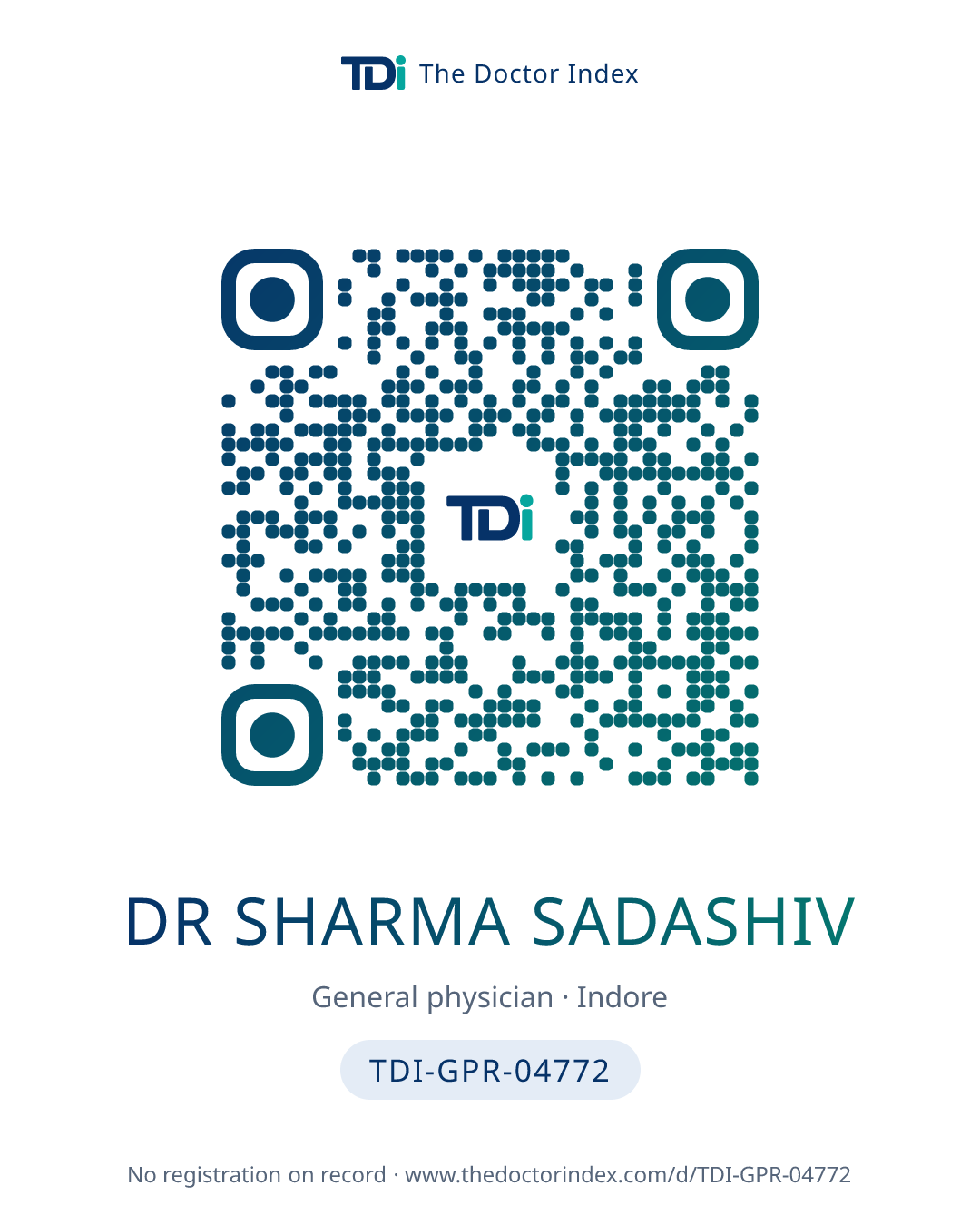 QR card for Dr Sharma Sadashiv, TDI-GPR-04772