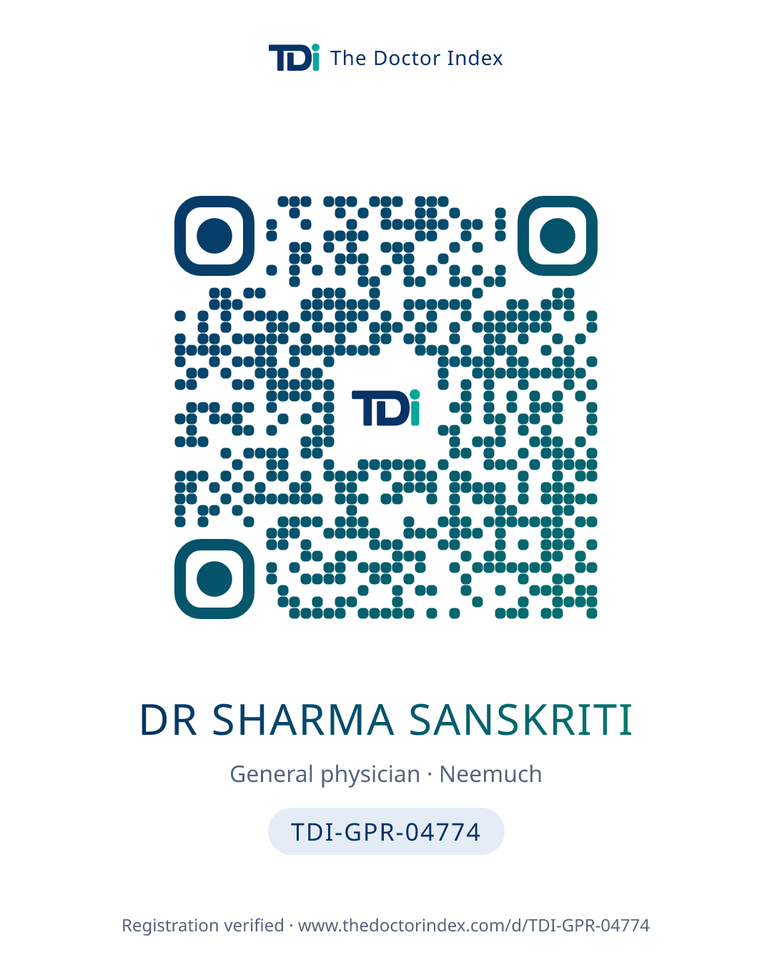 QR card for Dr Sharma Sanskriti, TDI-GPR-04774