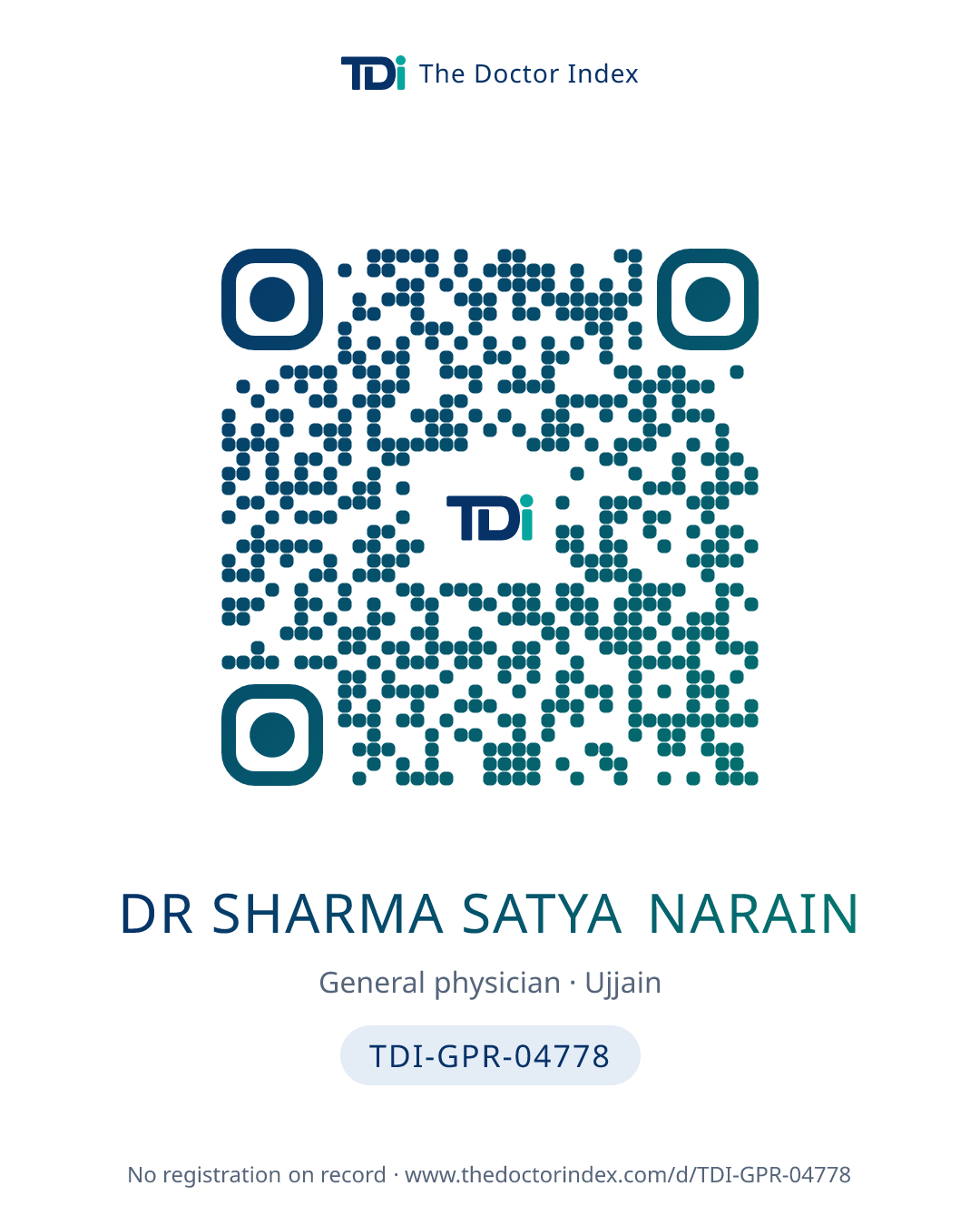 QR card for Dr Sharma Satya Narain, TDI-GPR-04778