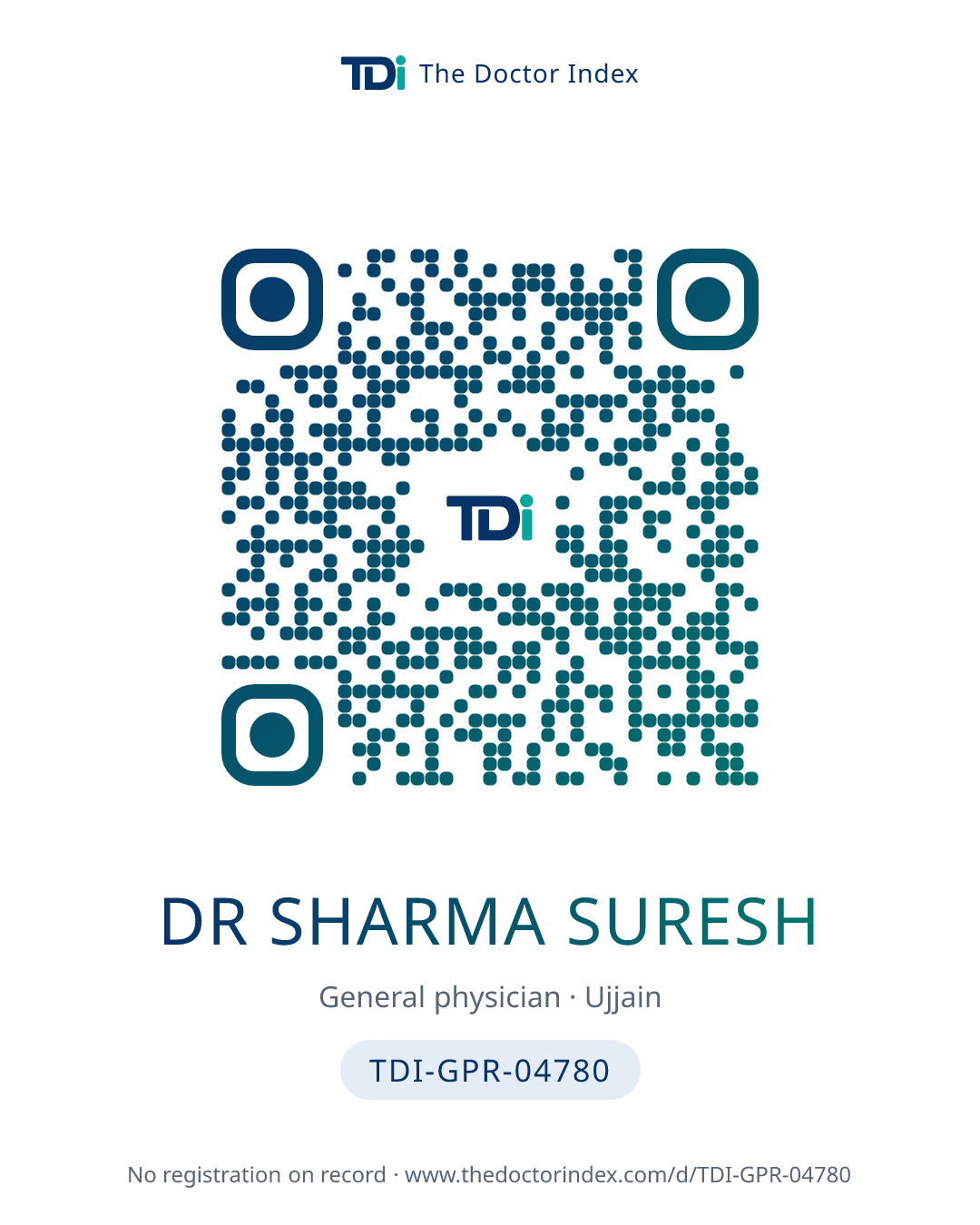QR card for Dr Sharma Suresh, TDI-GPR-04780