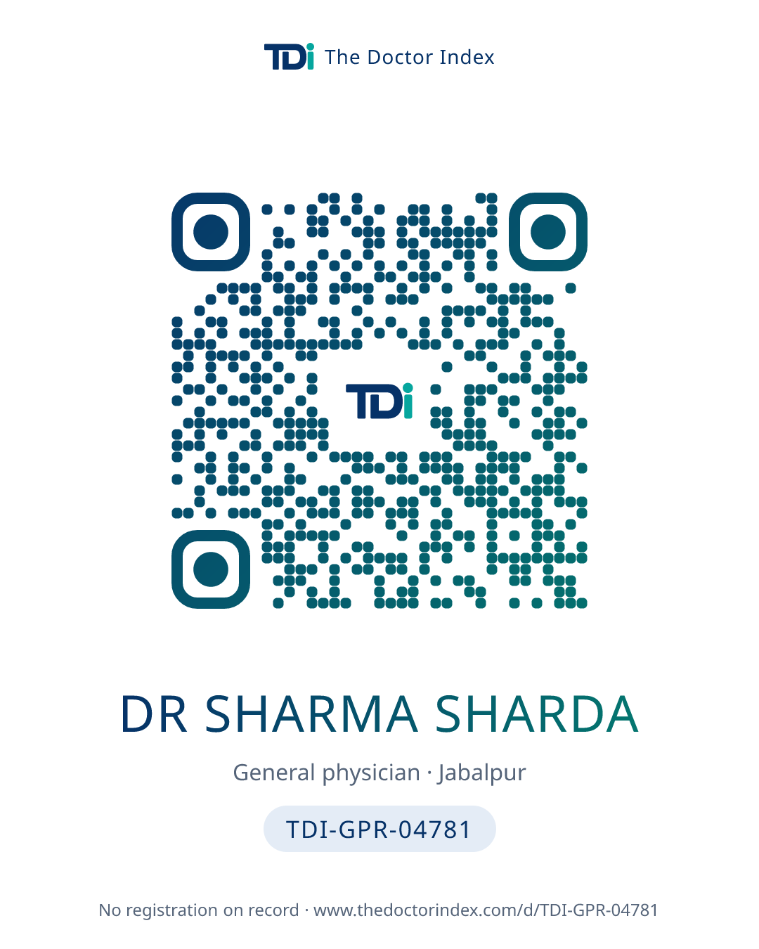 QR card for Dr Sharma Sharda, TDI-GPR-04781