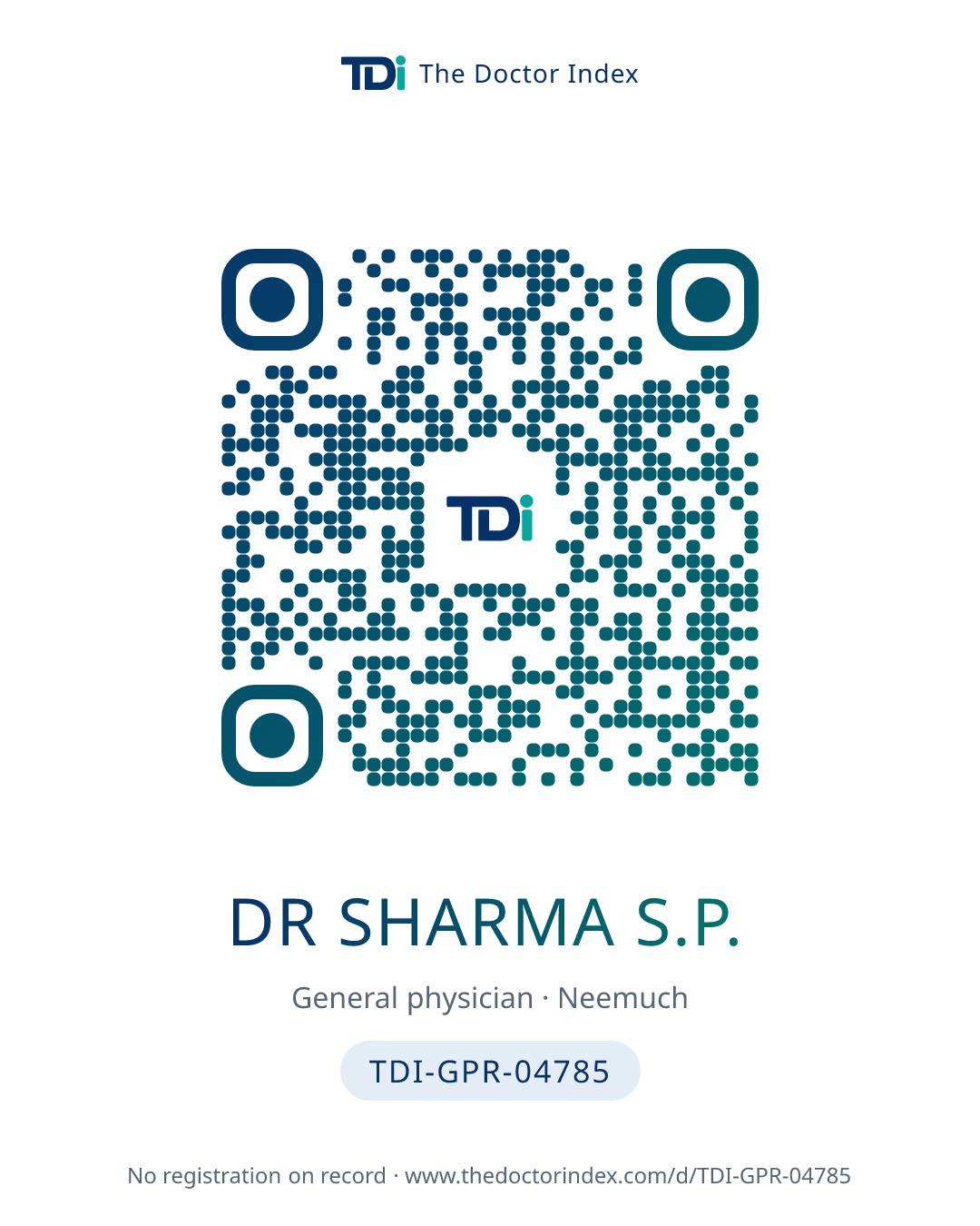 QR card for Dr Sharma S.P., TDI-GPR-04785