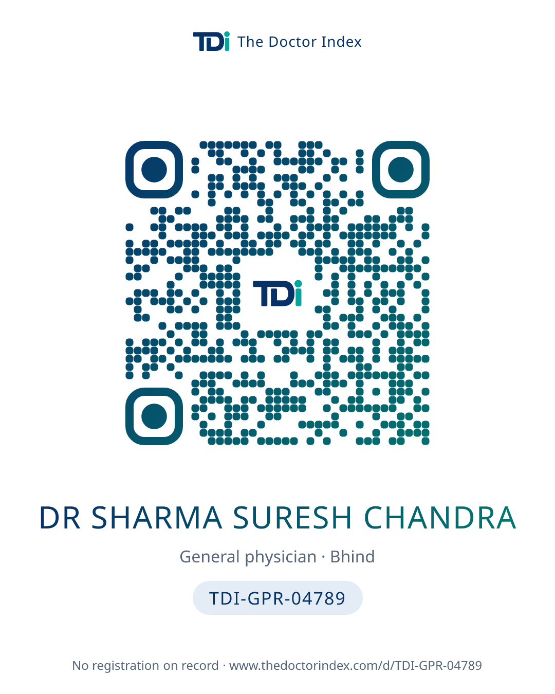QR card for Dr Sharma Suresh Chandra, TDI-GPR-04789
