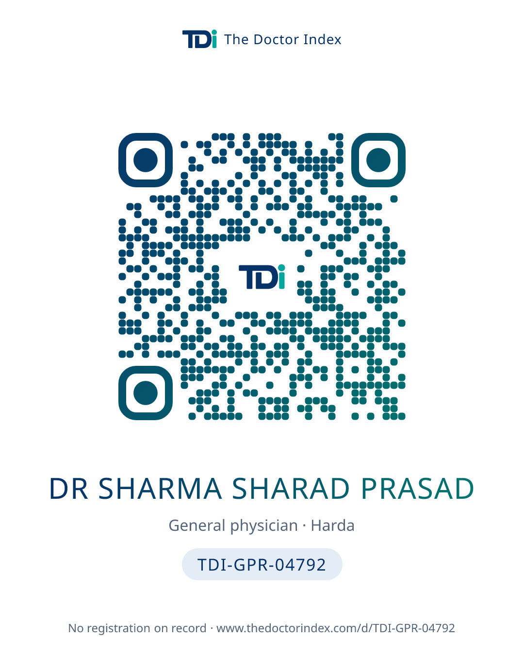 QR card for Dr Sharma Sharad Prasad, TDI-GPR-04792
