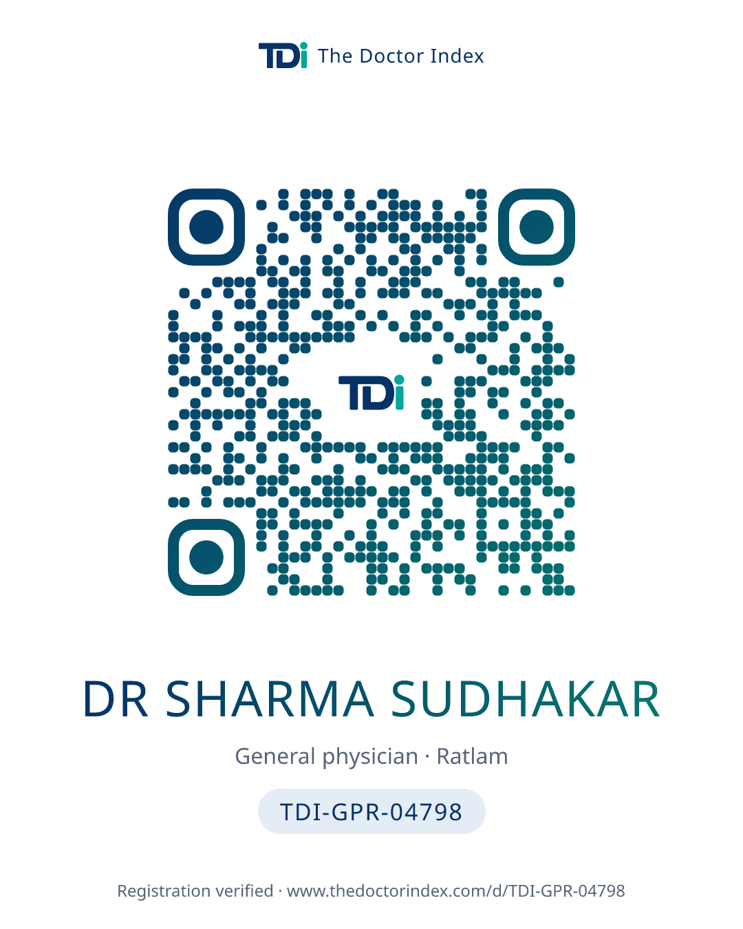 QR card for Dr Sharma Sudhakar, TDI-GPR-04798