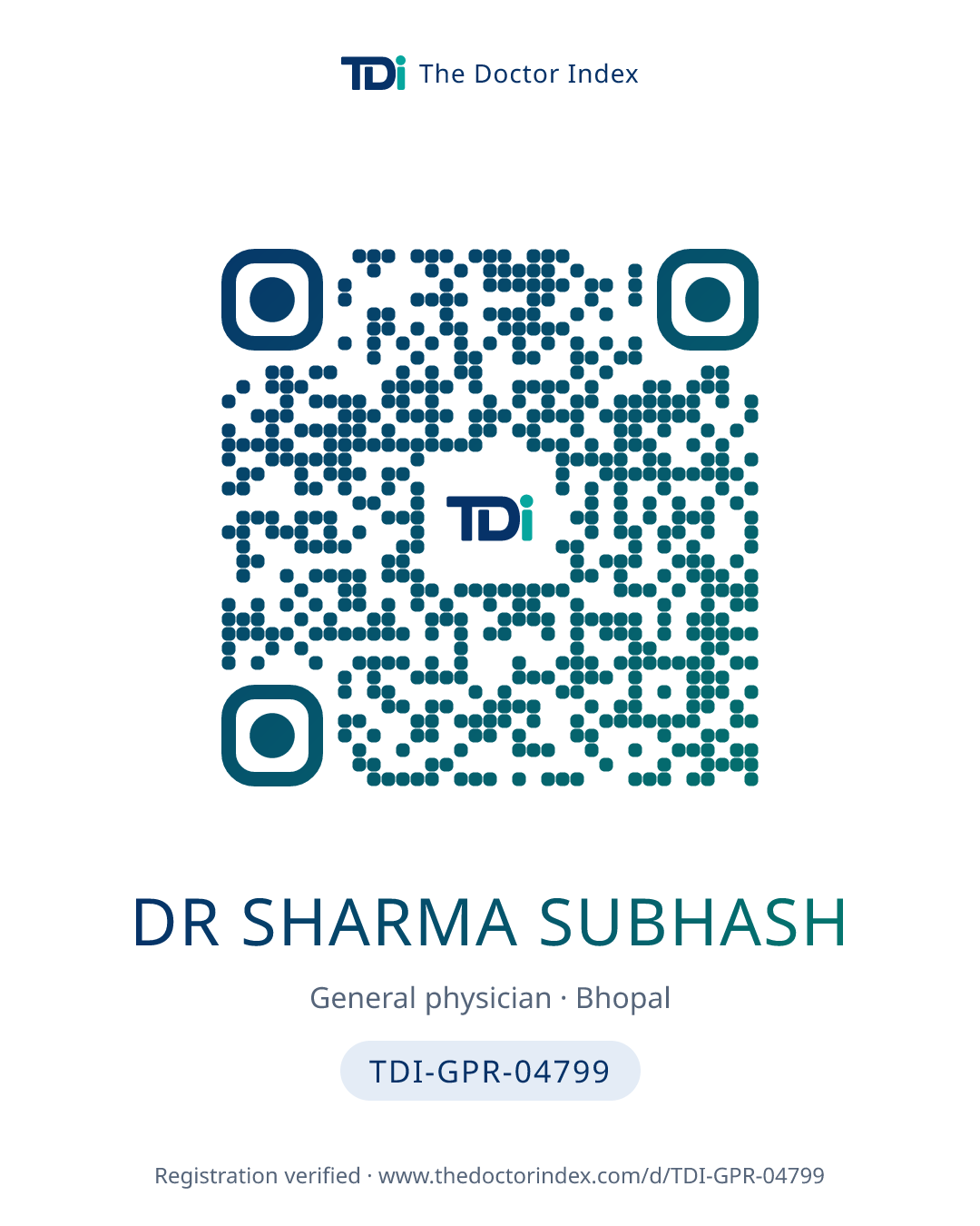 QR card for Dr Sharma Subhash, TDI-GPR-04799