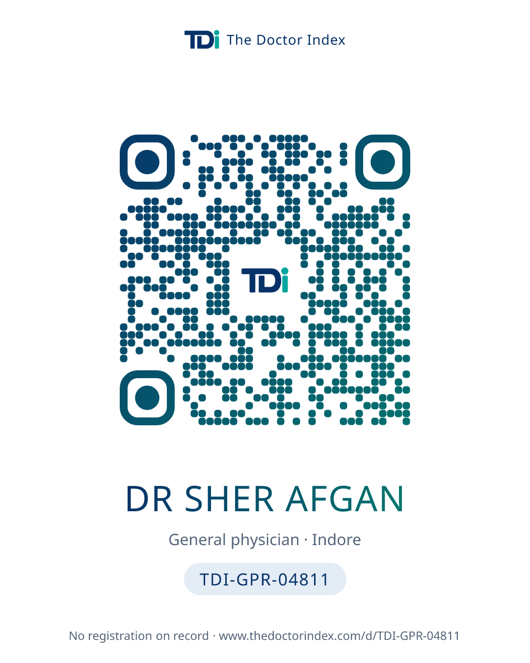 QR card for Dr Sher Afgan, TDI-GPR-04811