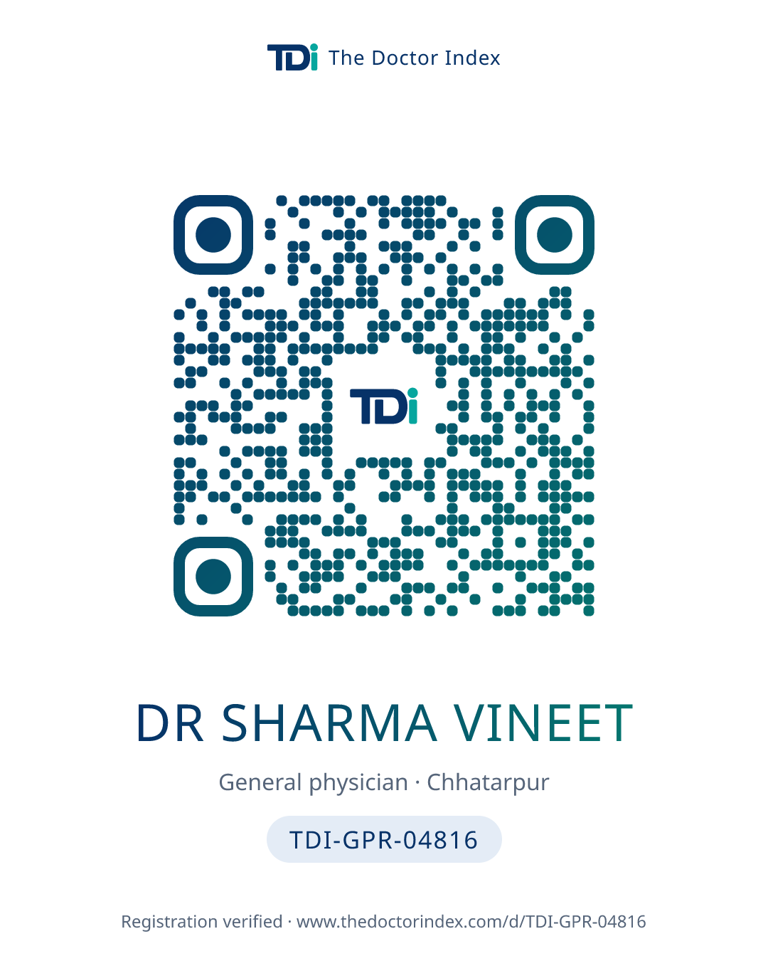 QR card for Dr Sharma Vineet, TDI-GPR-04816