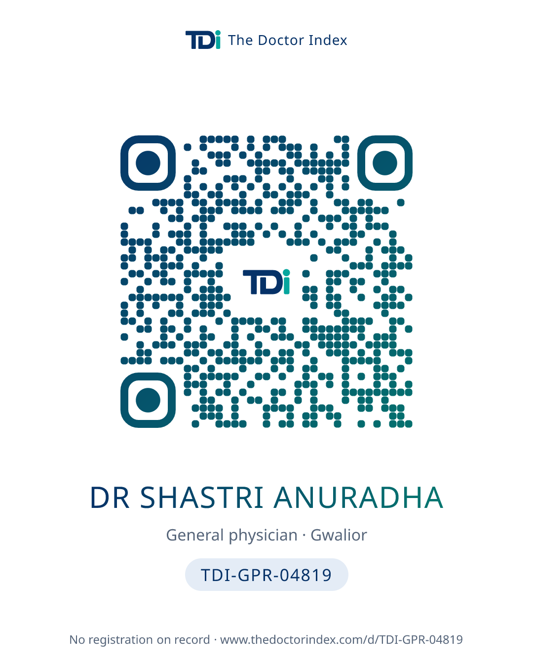 QR card for Dr Shastri Anuradha, TDI-GPR-04819