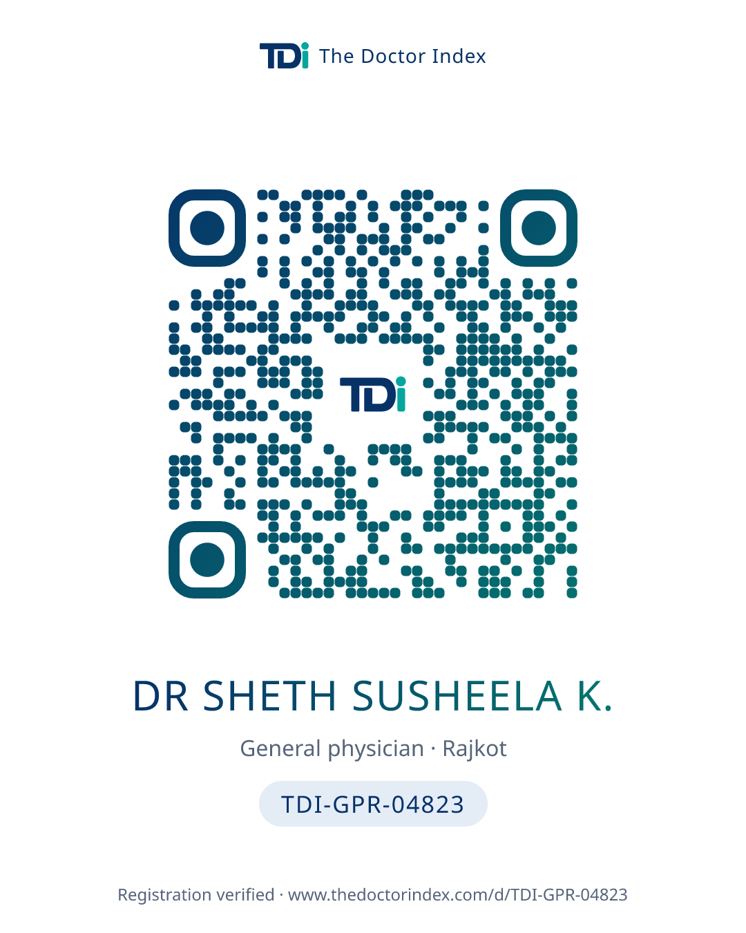 QR card for Dr Sheth Susheela K., TDI-GPR-04823