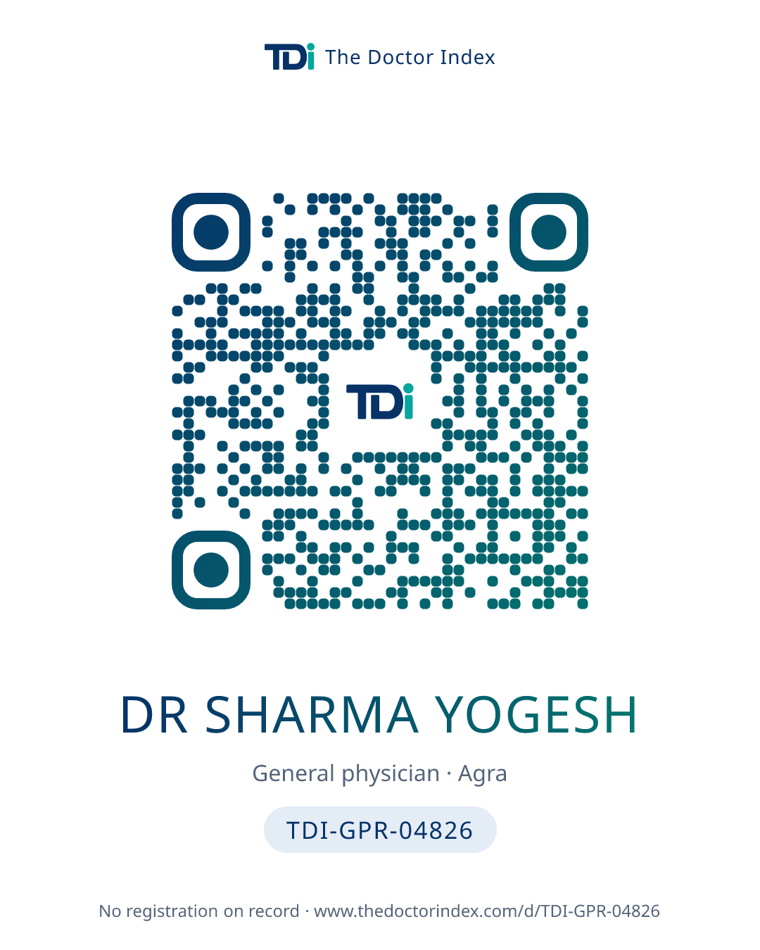QR card for Dr Sharma Yogesh, TDI-GPR-04826