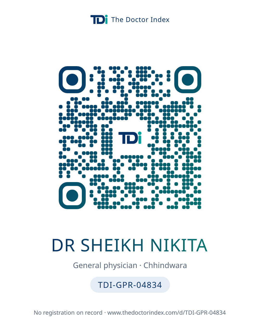 QR card for Dr Sheikh Nikita, TDI-GPR-04834