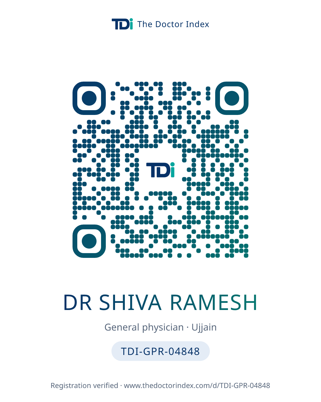 QR card for Dr Shiva Ramesh, TDI-GPR-04848