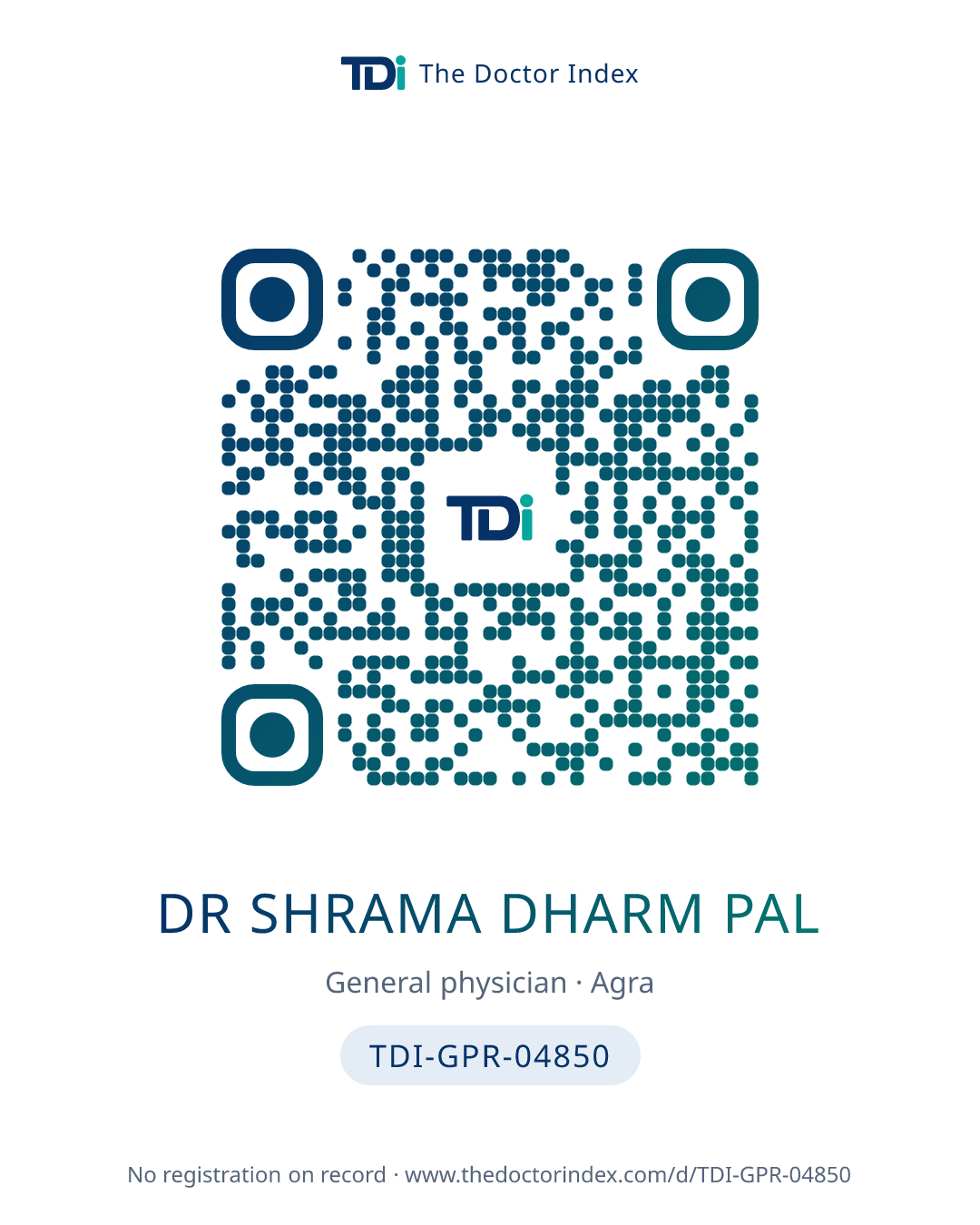 QR card for Dr Shrama Dharm Pal, TDI-GPR-04850