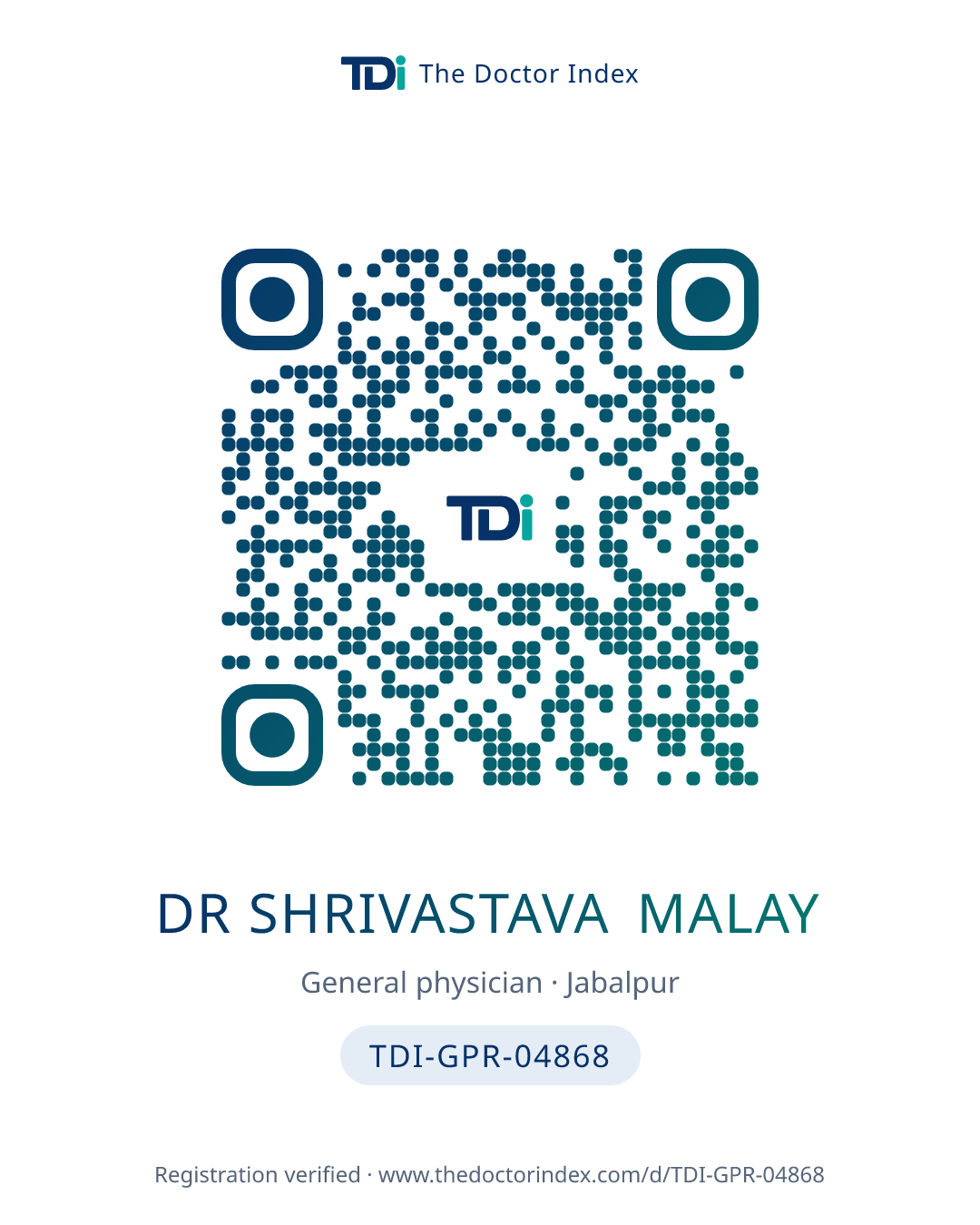 QR card for Dr Shrivastava Malay, TDI-GPR-04868