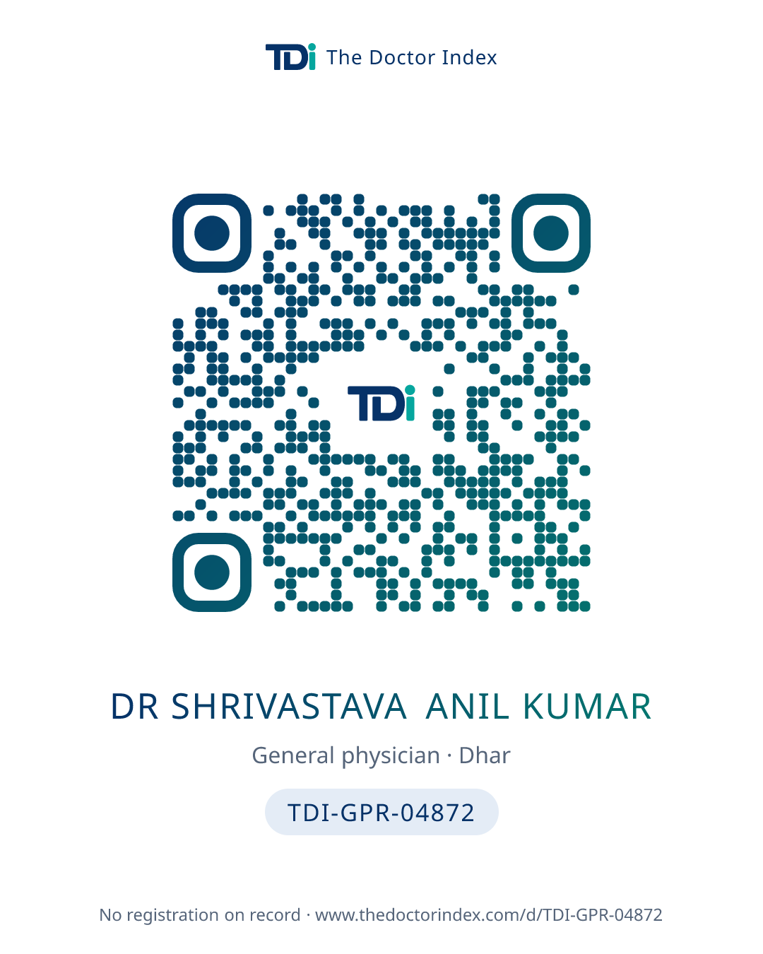 QR card for Dr Shrivastava Anil Kumar, TDI-GPR-04872