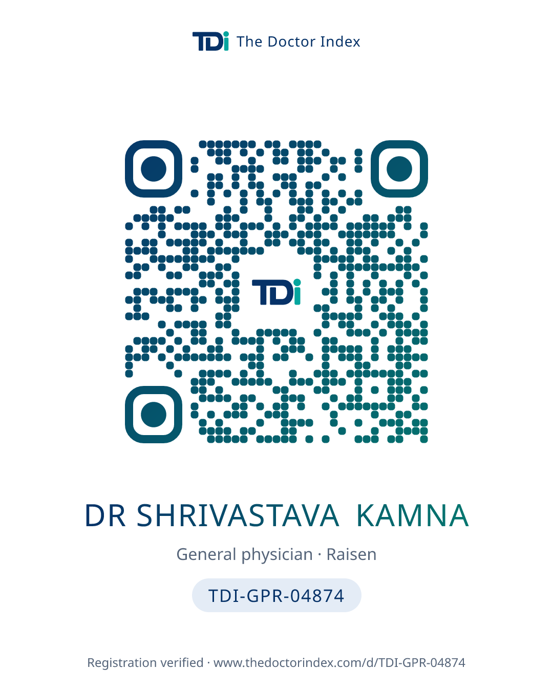 QR card for Dr Shrivastava Kamna, TDI-GPR-04874
