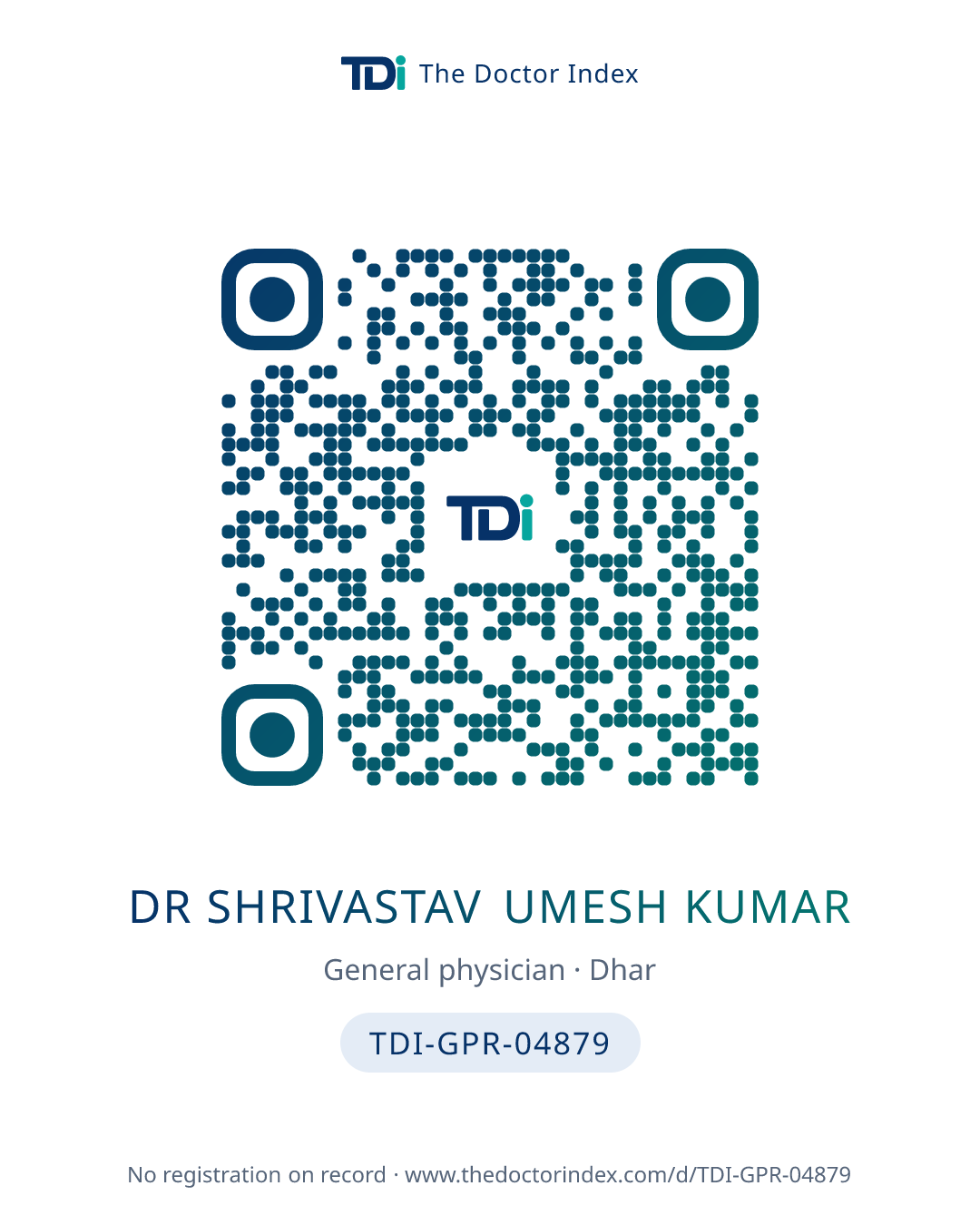 QR card for Dr Shrivastav Umesh Kumar, TDI-GPR-04879