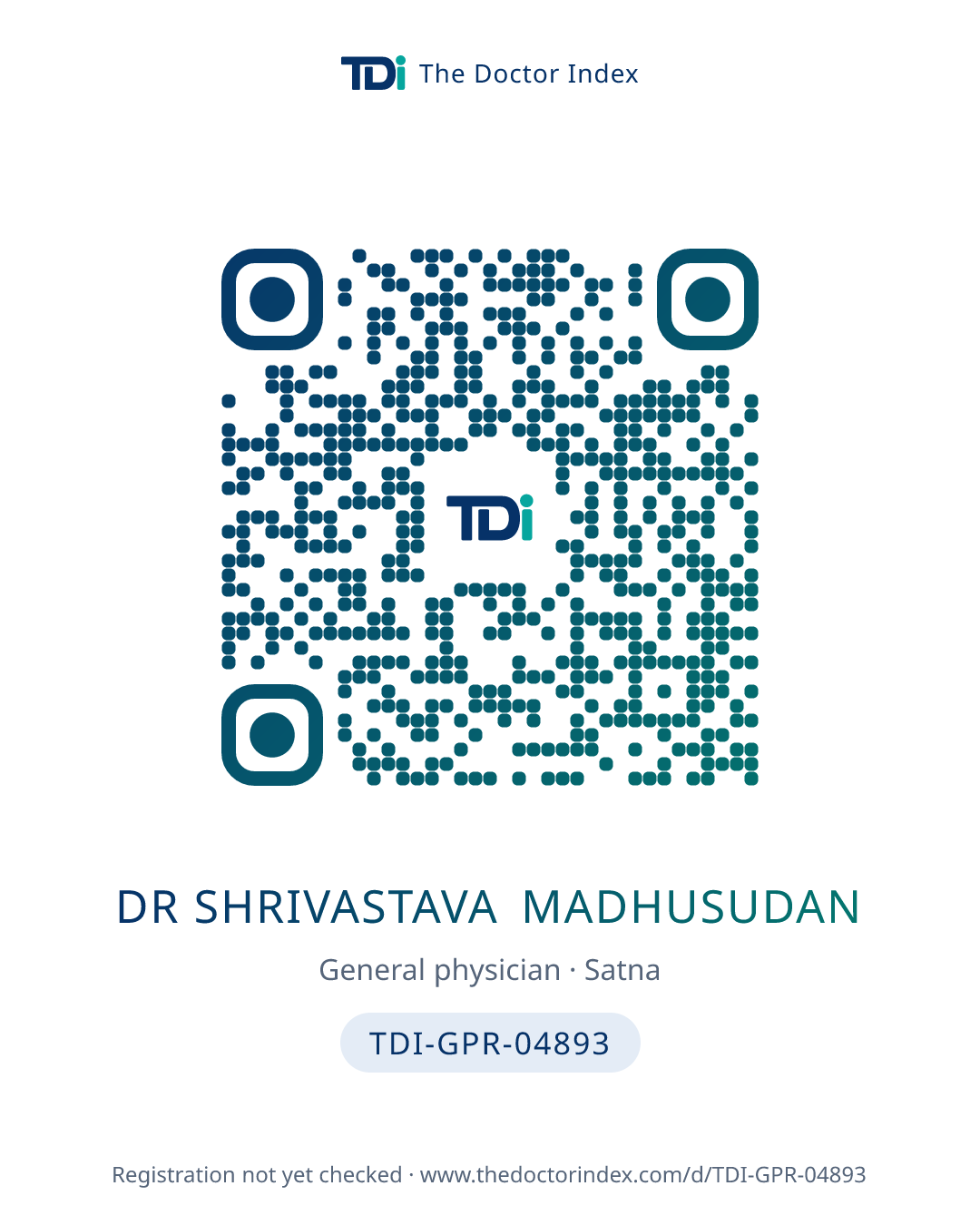 QR card for Dr Shrivastava Madhusudan, TDI-GPR-04893